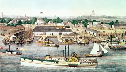 Vue aérienne du quai de la Sixième Rue, Washington D.C, publié par Charles Magnus, 1863